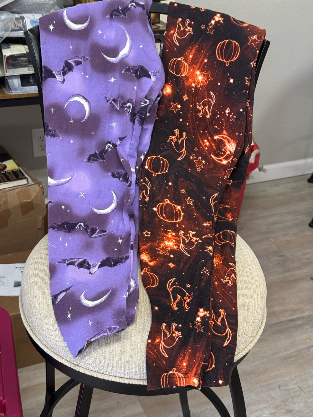 Junior L/ XL Halloween-Themed Leggings with Purple Moon & Orange Pumpkin 2 piece